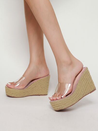 clear strap espadrille wedges