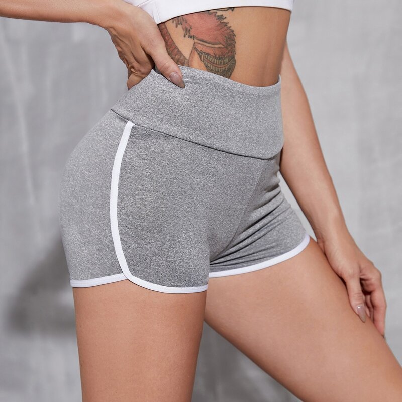 

Scrunch Butt Contrast Binding Marled Sports Shorts, Grey