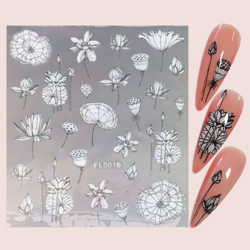 

1sheet Flower Pattern Nail Art Sticker, Black and white
