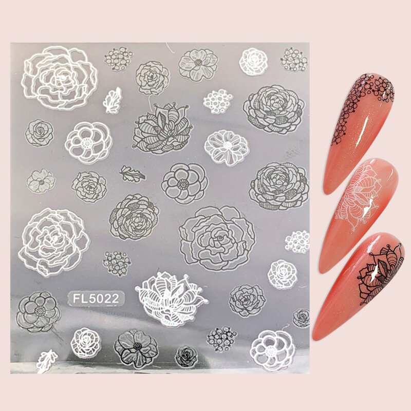 

1sheet Flower Pattern Nail Art Sticker, Black and white