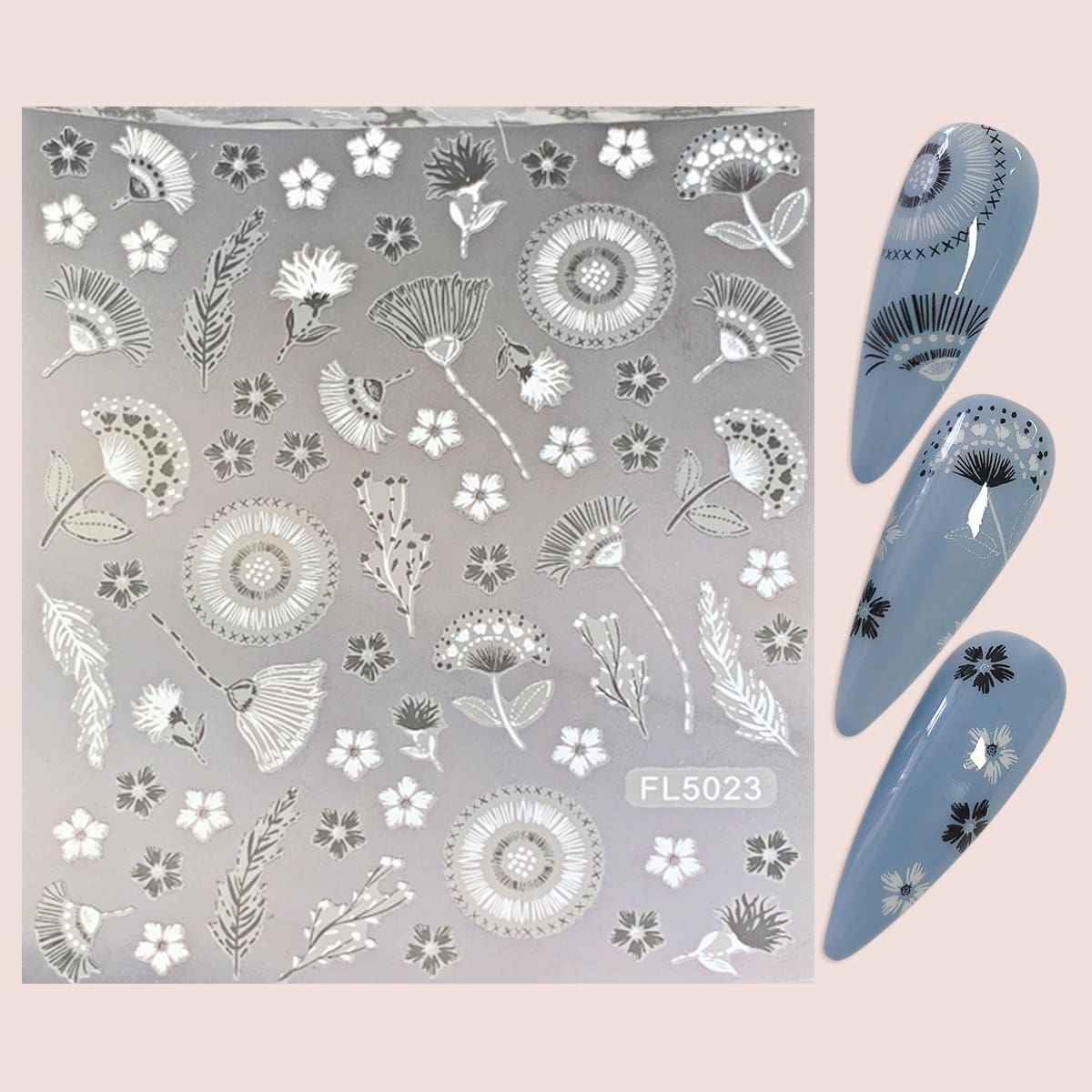 

1sheet Plant Pattern Nail Art Sticker, Black and white