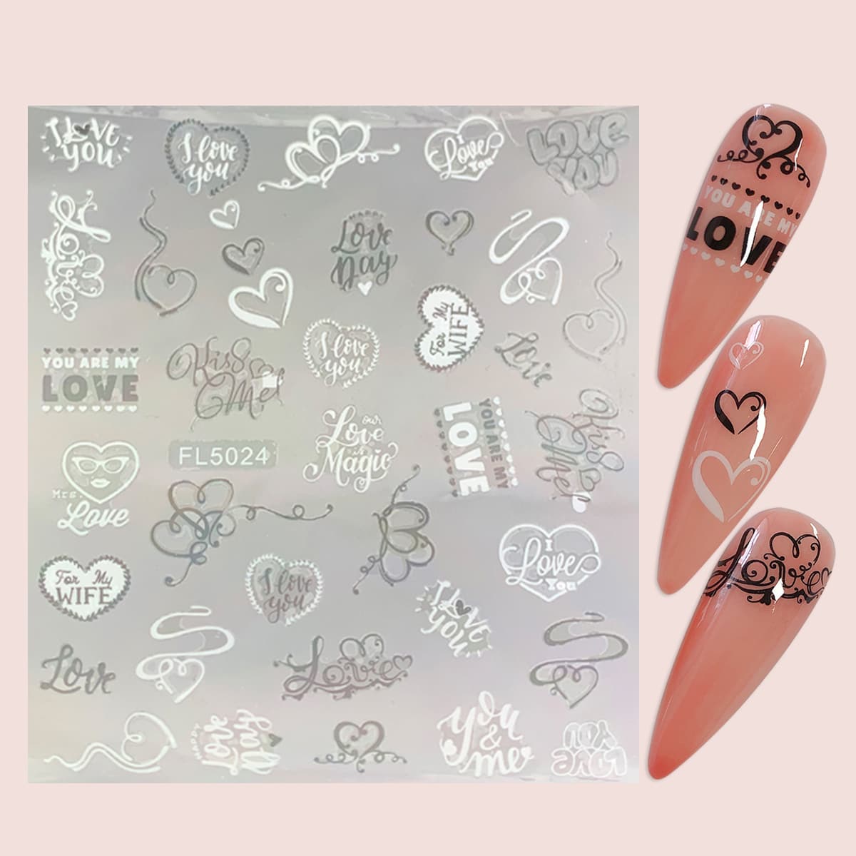 

1sheet Heart Pattern Nail Art Sticker, Black and white