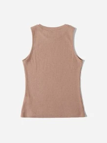 SHEIN LUNE 羅紋針織純色背心上衣 - 杏色 - 查看 2