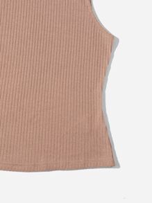 SHEIN LUNE 羅紋針織純色背心上衣 - 杏色 - 查看 5