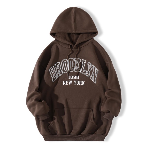 

Letter Graphic Drawstring Hoodie, Coffee brown