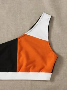 SHEIN EZwear 單肩拼色上衣和運動短褲套裝 - 彩色 - 查看 4