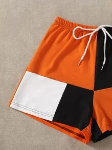 SHEIN EZwear 單肩拼色上衣和運動短褲套裝 - 彩色 - 查看 5