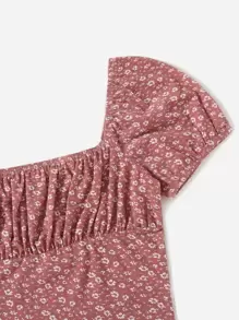 Soleia 大圓領小碎花T恤 - 藕粉色 - 查看 4