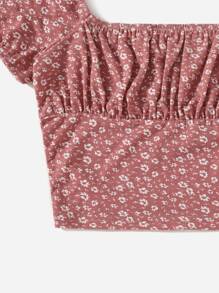 Soleia 大圓領小碎花T恤 - 藕粉色 - 查看 5