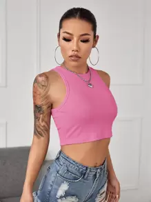 Muchica Tank top corto unicolor - Rosa - Ver 5