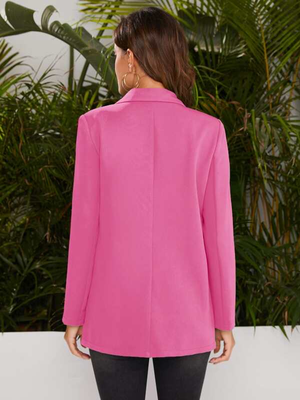 SHEIN Privé Peak Collar Flap Detail Solid Blazer SHEIN USA