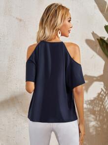 SHEIN LUNE Cold Shoulder Colourblock Top - Multicolor - View 2