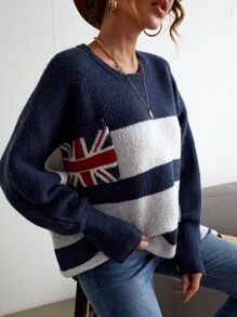 British Flag And Striped Pattern Dolman Sleeve Jumper - Multicolor - View 1