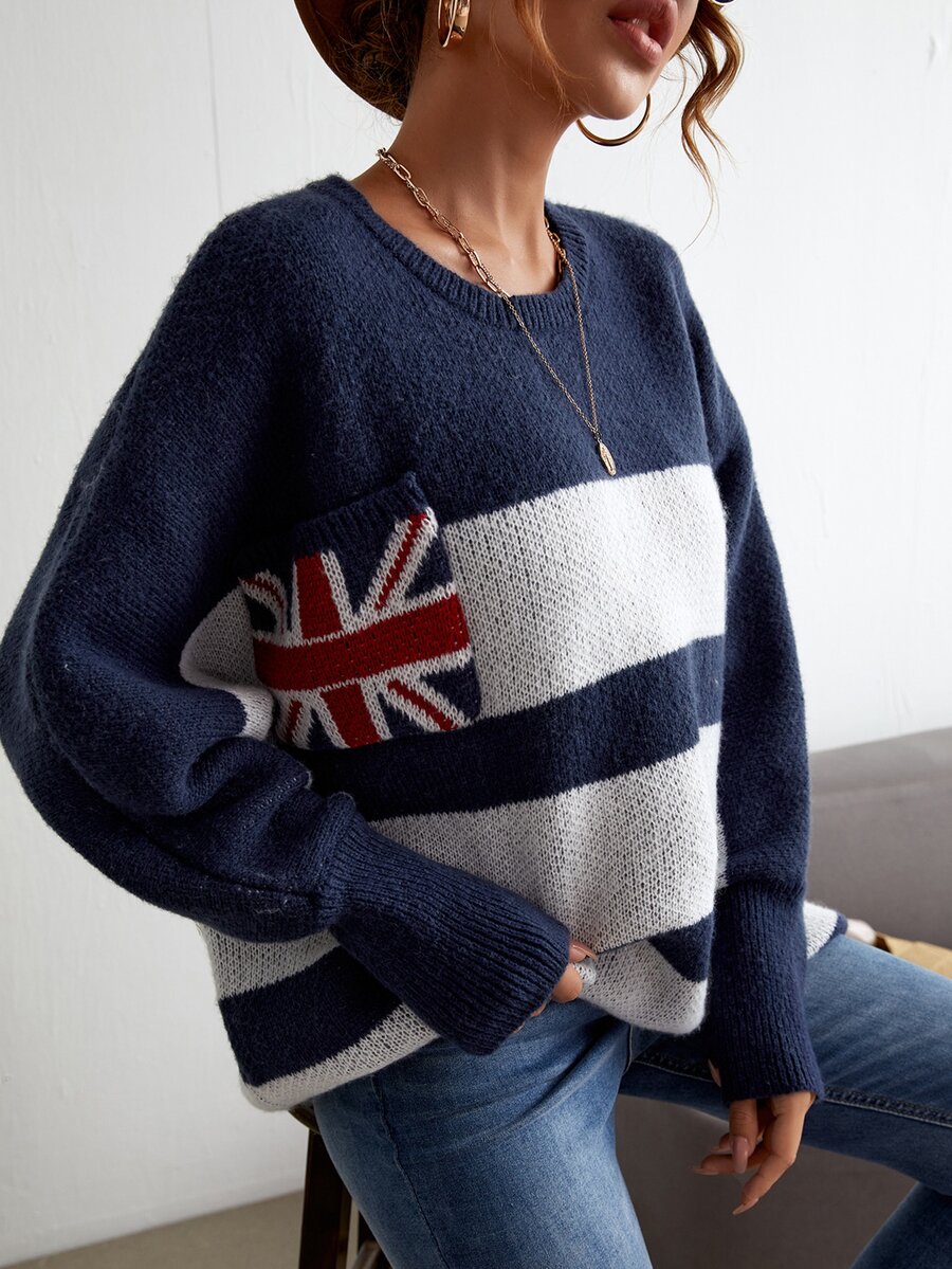 British Flag And Striped Pattern Dolman Sleeve Jumper - Multicolor - View 1