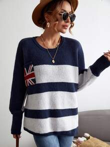 British Flag And Striped Pattern Dolman Sleeve Jumper - Multicolor - View 3