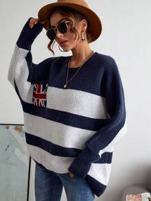 British Flag And Striped Pattern Dolman Sleeve Jumper - Multicolor - View 4