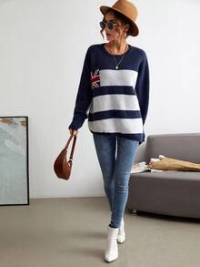 British Flag And Striped Pattern Dolman Sleeve Jumper - Multicolor - View 5