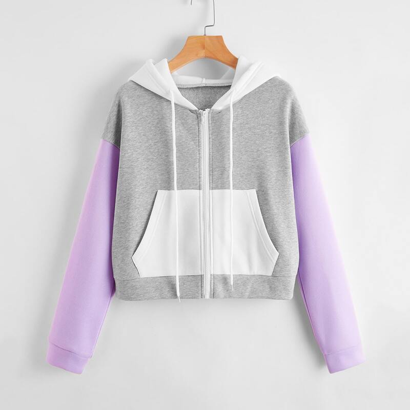 

Color-block Kangaroo Pocket Thermal Lined Zip-up Hoodie, Multicolor
