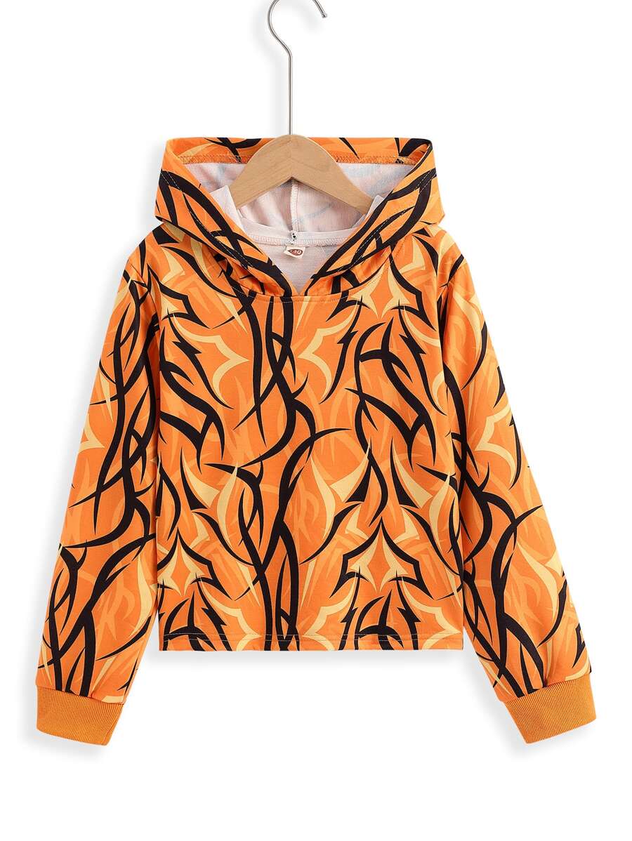 Tween Girl Allover Print Sweatshirt - Orange - View 1