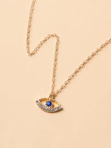 Rhinestone Eye Charm Necklace - Yellow Gold - View 4
