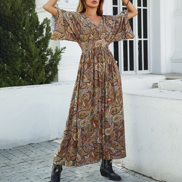 

Paisley Print Batwing Sleeve Dress, Multicolor