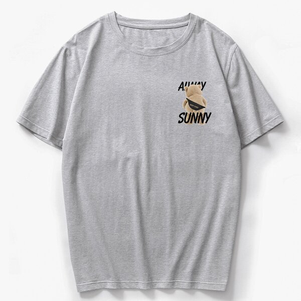 

Men Bear & Slogan Graphic Tee, Grey