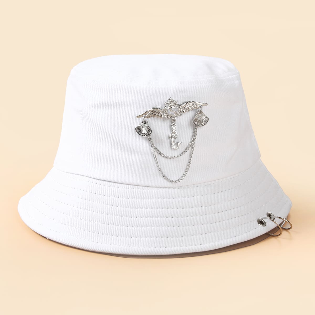 

Guys Chain Decor Bucket Hat, White