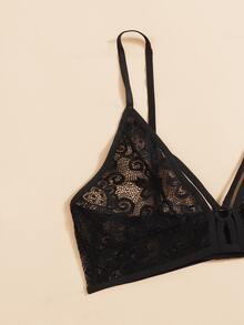 Floral Lace Thong Lingerie Set - Black - View 5