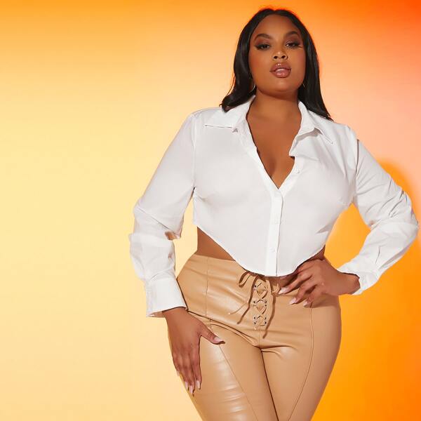 

Plus Asymmetrical Hem Crop Blouse, White