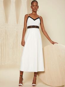 SHEIN Unity Contrast Lace PU Leather Cami Dress - White - View 1