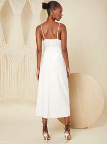 SHEIN Unity Contrast Lace PU Leather Cami Dress - White - View 2