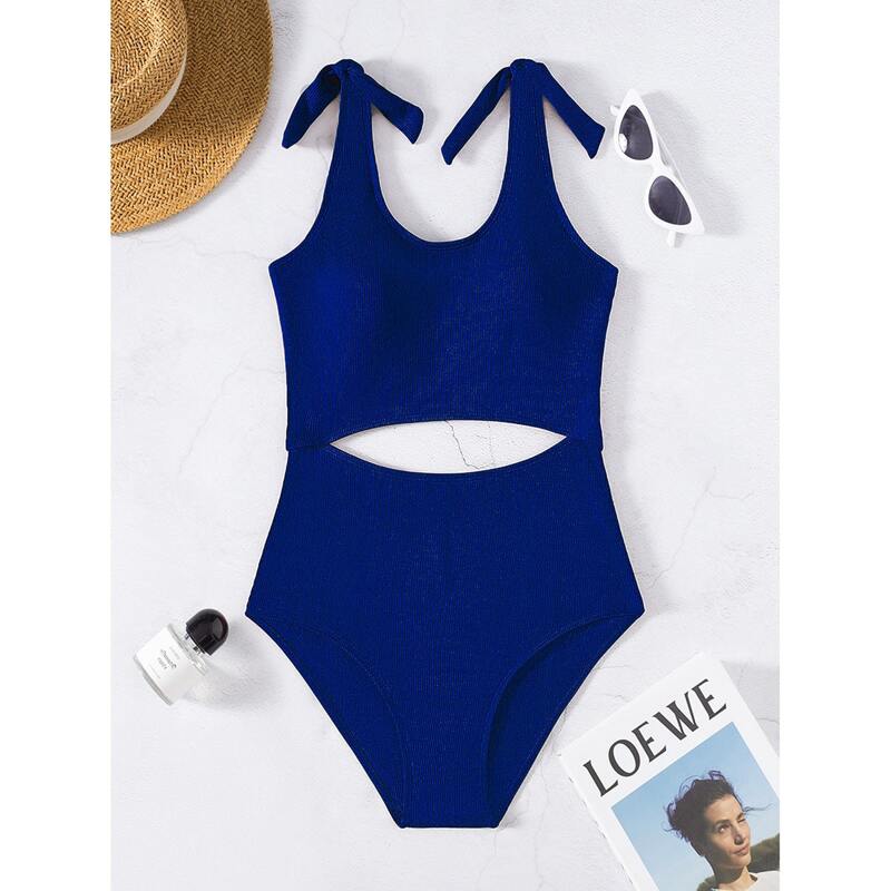 

Cut-out Tie Shoulder One Piece Swimsuit, Royal blue