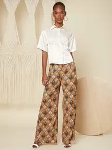 SHEIN Unity Solid Collared Button Up Shirt - Beige - View 3