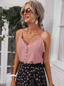 SHEIN Frenchy 褶邊素色吊帶上衣 - 藕粉色 - 查看 4