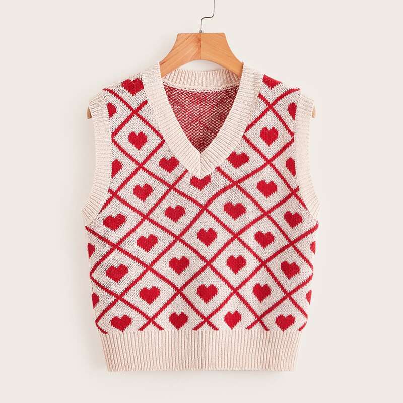 

Heart Pattern Sweater Vest, Multicolor