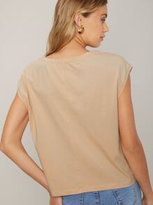 SHEIN Camiseta unicolor de manga murciélago - Albaricoque - Ver 2