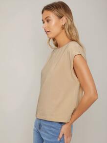 SHEIN Camiseta unicolor de manga murciélago - Albaricoque - Ver 4