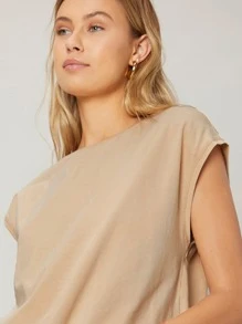SHEIN Camiseta unicolor de manga murciélago - Albaricoque - Ver 6