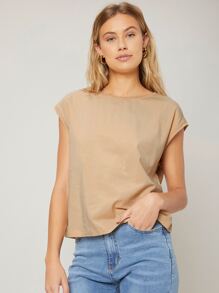 SHEIN Camiseta unicolor de manga murciélago - Albaricoque - Ver 7