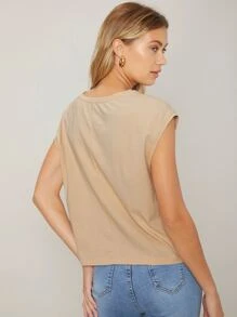 SHEIN Camiseta unicolor de manga murciélago - Albaricoque - Ver 8