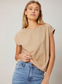 SHEIN Camiseta unicolor de manga murciélago - Albaricoque - Ver 10