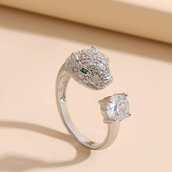 

Rhinestone Animal Decor Cuff Ring, Silver