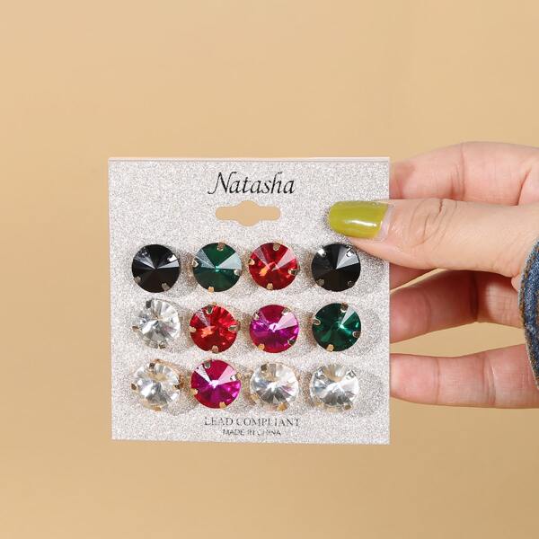 

6pairs Rhinestone Decor Stud Earrings, Multicolor