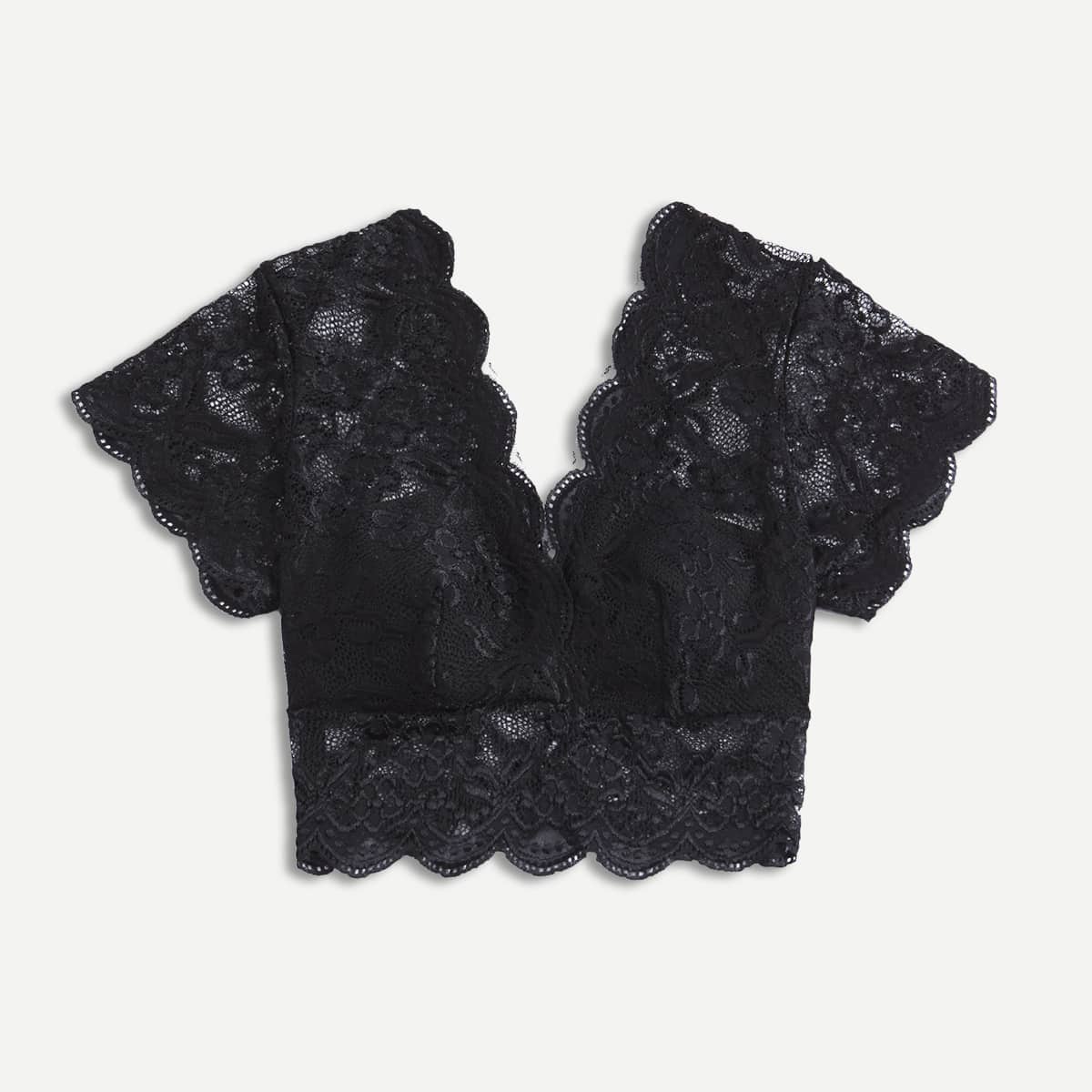 

Contrast Lace Crop Top, Black