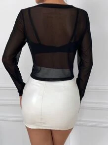 Modelyn Áo nữ cắt màu trơn Gợi cảm - màu đen - Xem 2