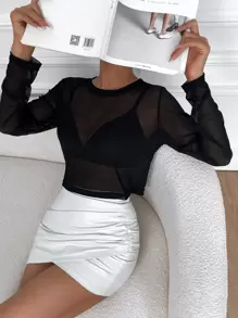 Modelyn Áo nữ cắt màu trơn Gợi cảm - màu đen - Xem 4