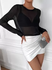 Modelyn Áo nữ cắt màu trơn Gợi cảm - màu đen - Xem 5