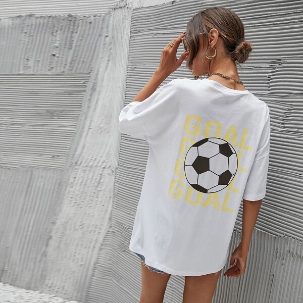 

Football Print Drop Shoulder Tee, White