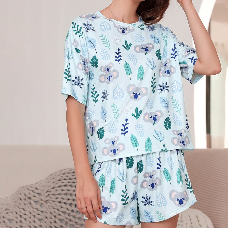 

Koala And Plants Print Pajama Set, Baby blue