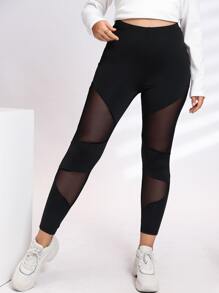 SHEIN LUNE Leggings de talle alto de malla - Negro - Ver 1